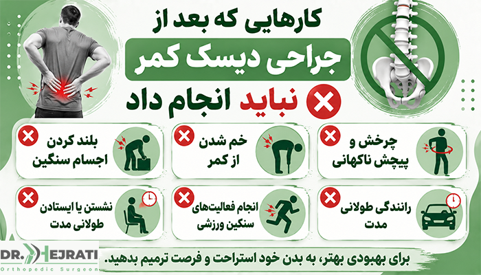 کارهایی که بعد از جراحی دیسک کمر نباید انجام داد