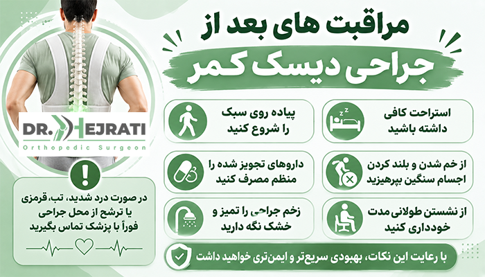 مراقبت های بعد از جراحی دیسک کمر